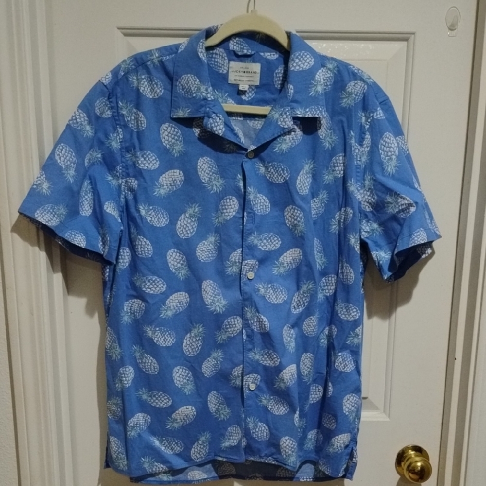 Lucky Brand Blue and White Polka Dot Casual Shirt